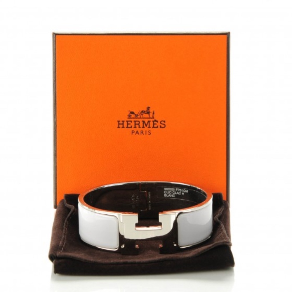 HERMES  Enamel Wide Clic Clac H Bracelet GM White
